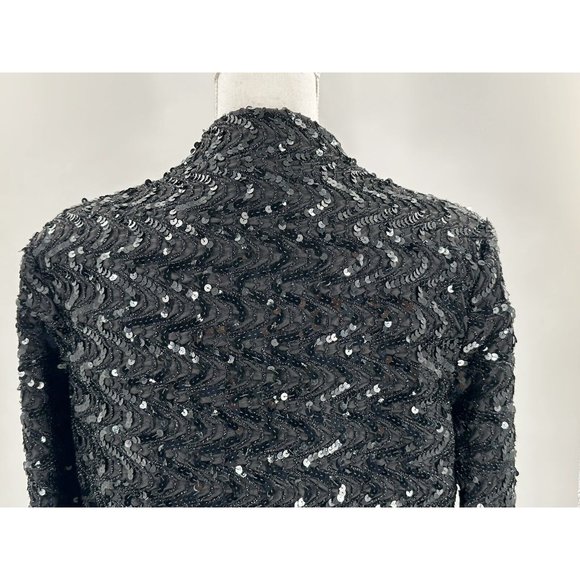 Miss H Jacket Blazer Black Sequins Long Sleeve Open Front Holiday Lined Medium - Picture 7 of 11